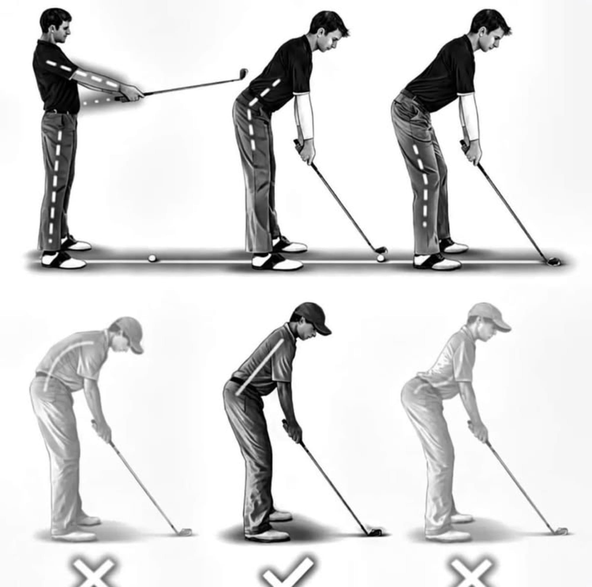 Illustration of correct and incorrect posture at address